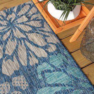 Zinnia Modern Floral Textured Weave Indoor/outdoor Runner Rug